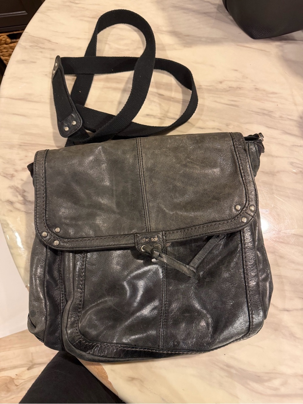 The Sak Black Leather Messenger Crossbody Bag